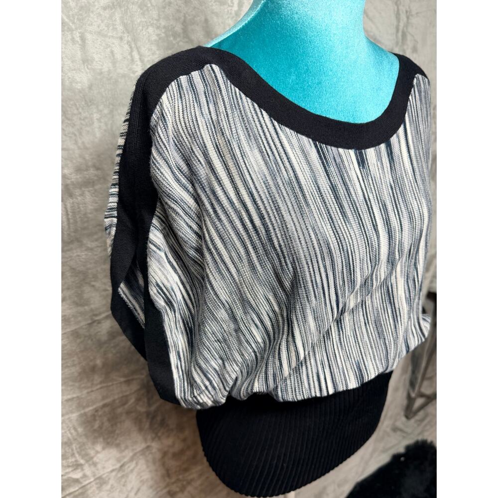 NWT Belldini Dolman Sleeve Ribbed Knit Blouse Black Gray Size Large - Picture 8 of 12